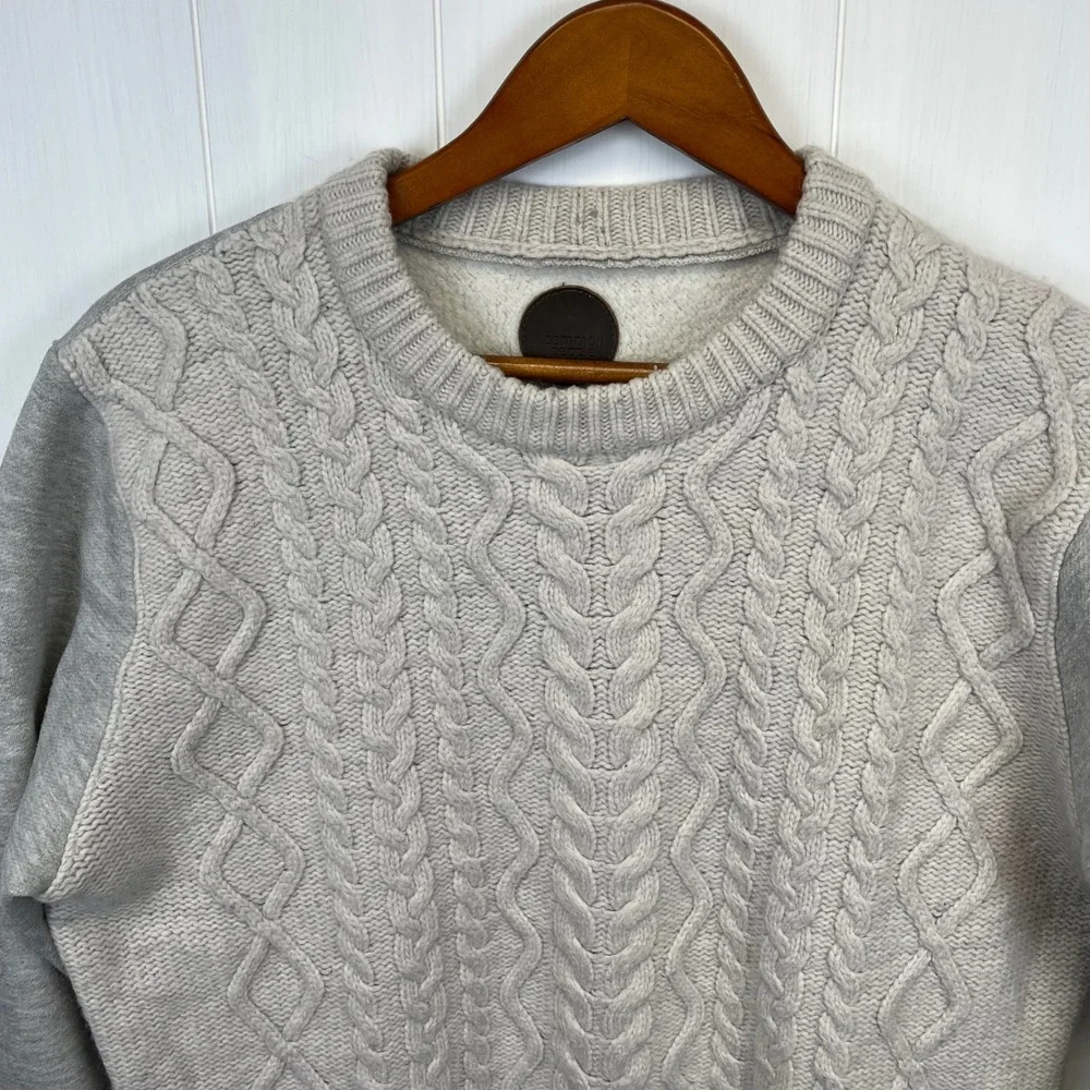 Common People Mens Cable Knit Crewneck Sweater‎ Size L Wool Blend Fisherman Core